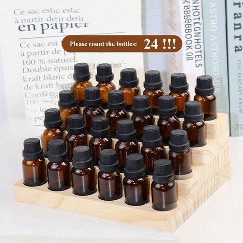 LONG TAO Essential Oil Display Stand 4 Tier Essential Oil Holder Solid Wood Essential Oil Rack for 24 Bottles Tabletop Display Holder Bottle Organizer for 5-20ml Bottles Display for Essential Oils