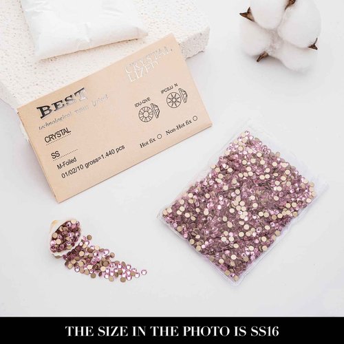 Novani Pink Rhinestones 1440pcs Flat Back Round Rhinestone Style 2088 Sparkly Crystal Gemstones for Nail Art and Crafting SS16,3.8-4.0mm