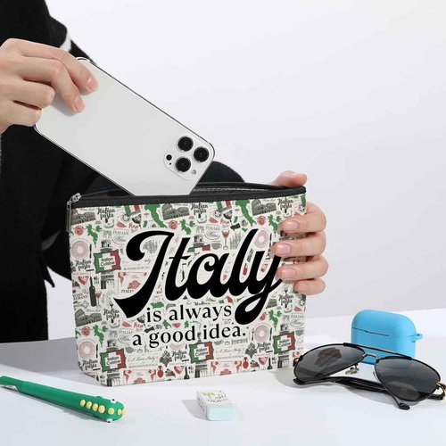 ZHAMEN Italy Travel Essentials Makeup Bag Italian Gifts Italy Decor Makeup Pouch Gifts for Travelers Travel Bag for Toiletries Honeymoon Gifts for Women Friends Coworkers Cosmetic Travel Bag