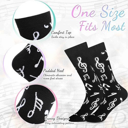Sliner 4 Pcs Music Lover Gifts for Women Men Christmas Music Teacher Gifts Musical Note Wine Tumbler Socks Makeup Bags Keychains for Choir Marching Band Musicians Singers Gift Accessories(Black)