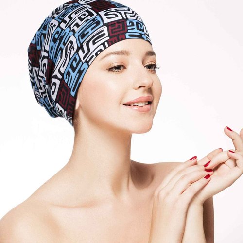 Geyoga 4 Pcs Women's Chemo Hat Slouchy Beanie Cancer Headwear Head Wraps Sleeping Turban Hats Head Scarf for Cancer Patient(Blue Lattice, Green Stripe, Blue and Pink, Navy)