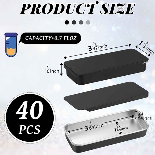 Norme 40 Pcs Small Slide Top Tin Lip Balm with Lids Rectangular Metal Containers for Lip Balm Candies Jewelry Crafts Pills Storage Kit(3.15 x 1.38 x 0.43 Inch,Black)