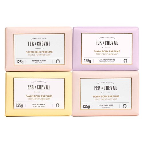 Fer à Cheval Gentle Perfumed Soaps Gift Set, 4x125g/4.41oz - Marseille Vegetable Soap with Shea Butter and Softening Oils
