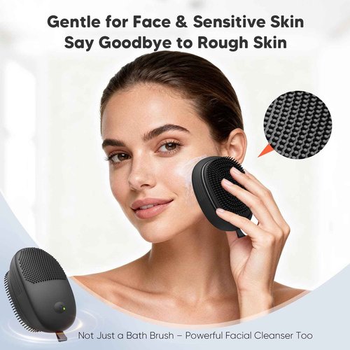 Nacetive Electric Sonic Body Scrubber – Food-Grade Soft Silicone Shower Brush & Loofah Alternative, Gentle Exfoliating & Deep Cleaning, Removes Dry Skin, Boosts Circulation & Revives Skin Glow