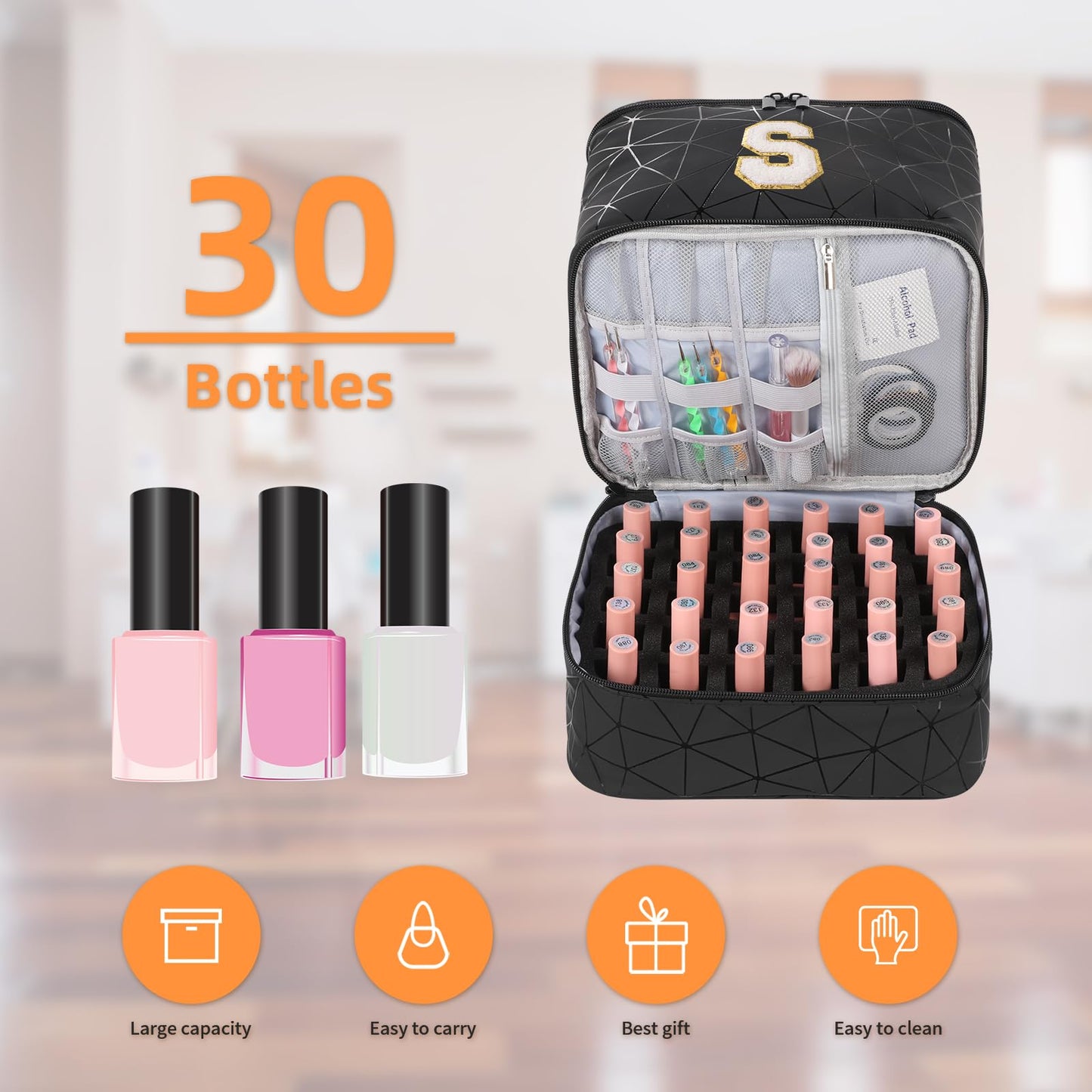 KGMCARE Nail Polish Organizer and Portable Nail Polish Bag Carrying Case, Holds 30 Bottles (15ml), Large Capacity Storage Case for Nail Polish (W)