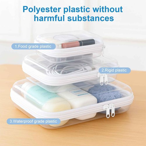 6 pcs Clear Hard Shell Zipper Case, Travel Makeup & Toiletry Organizer, Zippered Toy Storage, Pencil Case, Toy Storage Box, Hard Plastic Cosmetic Bag for Storage ,Travel Transparent Zipper Storage Box