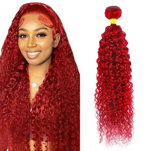 Red Curly Wave Human Hair Bundles 32 Inch Kinky Curly Single Bundle Light Red Color Human Hair Unprocessed Native Virgin Hair 100g Total Double Weft Crochet Human Hair Extensions for Women