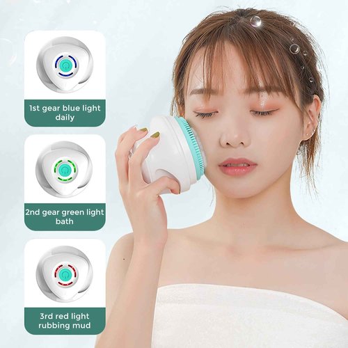 AZKSUN Electric Shower Brush, Body Scrubber, Facial Brush, Exfoliate, with 5 Shower Heads（White）