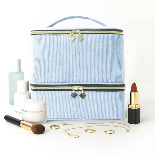 Apxouans Nail Polish Organizer Bag Nail Kit Organizer Holds 30 Bottles and 1 Nail Lamp Double-layer Nail Polish Carrying Case Nail Art Tote Bag Blue