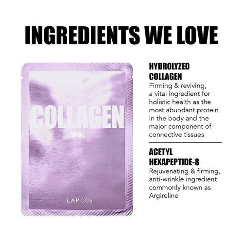 LAPCOS Hyaluronic Acid and Collagen Sheet Mask Set, (10-Pack) Daily Sheet Masks with Hyaluronic Acid and Collagen, Anti-Aging Duo to Treat and Renew Skin, Korean Beauty Favorites