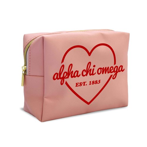 Sorority Shop Alpha Chi Omega Makeup Bag - Multi-Purpose PU Leather, Water-Resistant Makeup travel bag with Licensed Design and Zipper Closure, Perfect Alpha Chi Omega Sorority Gifts for Women