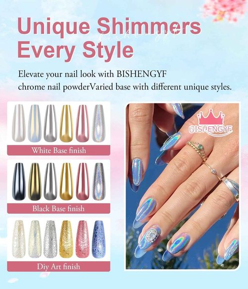 12 Pcs Chrome Nail Powder Kit - Black White Colors Gel Polish Mirror Metallic Effect Holographic Aurora Iridescent Pearlescent Manicure White Pearl Chrome Nail Powder for Nails DIY