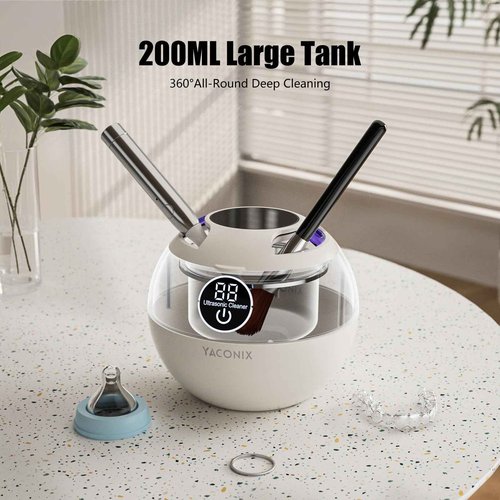 Retainer Cleaner Machine 45kHz Ultrasonic Dental Retainer Cleaner with 3 Modes and Digital Timer Mouth Guard for Retainer Clean, Denture Clean, Night Guard, Braces, Aligner, Jewelry 200ML
