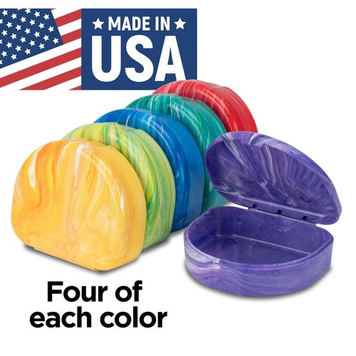 Marble Retainer Cases with Labels, Assorted Colors, 24 Pack