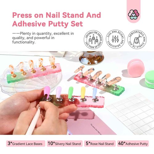 SAVILAND Acrylic Nail Kit with Primer x Nail Stand - Clear White Pink Nudes Acrylic Powder Liquid Set 10ml Acid-free Primer Acrylic Overlay Nail Set