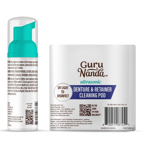 GuruNanda Retainer Cleaner Set – Ultrasonic & UV Cleaning Pod & Aligner Cleaning Foam, Deep Clean & Odor Neutralization for Retainers, Aligners, Dentures & Mouthguards