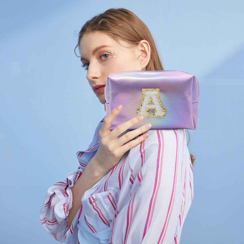 Monogrammed Gift for Women Girls,Personalized Initial Cosmetic Bag Preppy Makeup Bag with Zipper,Cute Makeup Pouch, Waterproof Toiletry Bag,Personalized Gift for Girl＆Bridesmaids (Letter-A)
