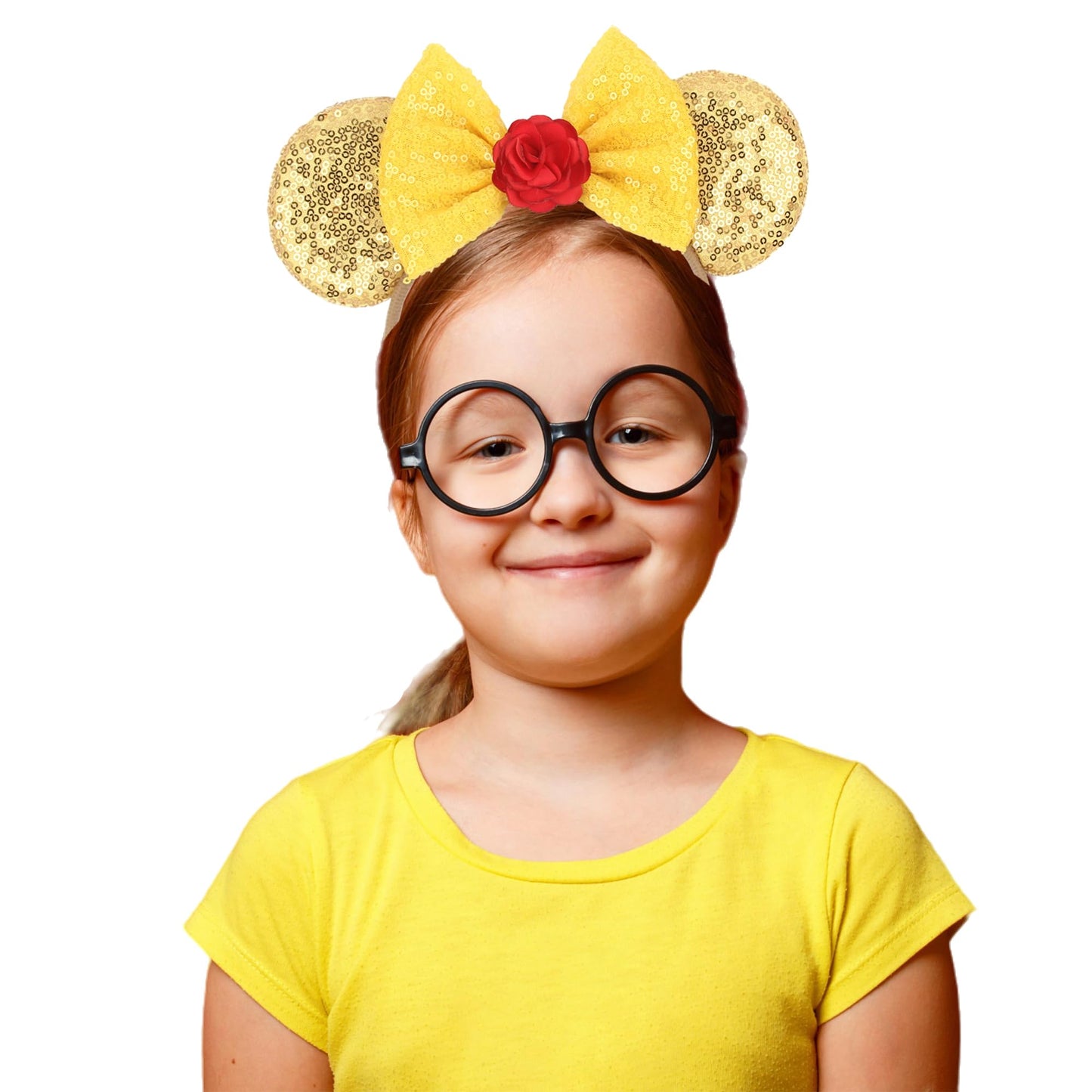 zhezesmila Yellow Beauty Mouse Ears Headband for Women, Princess Headband for Girls, Mouse Ears Clips & Belle Ears for Kids, Adult, Hair Accessories for Party, Amusement Park, Birthday