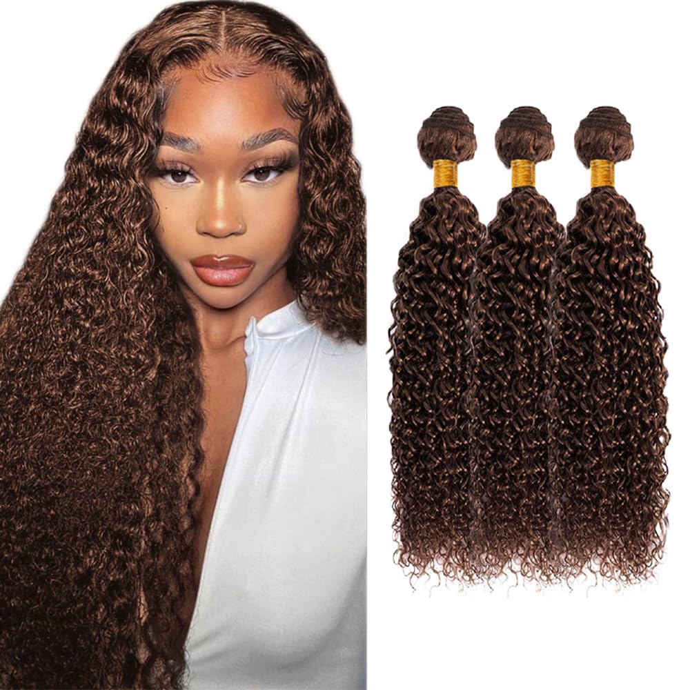 26 28 30 inch Brown Human Hair Bundles #4 Kinky Curly Bundles Dark Brown Curly Wave Bundles Grade 8A Remy Brown Bundles Human Hair Chocolate Brown Bundles