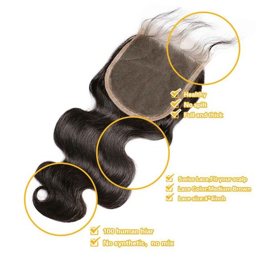 Smoothair 4x4 Lace Closure Body Wave Lace Front Human Hair 18 Inch Ear to Ear HD Frontal Closures Human Hair Extensions for Black Women Free Part 150% Density Natural Black Color