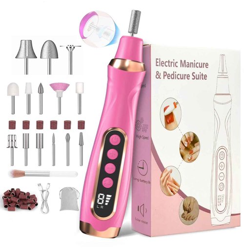 HengYuaoler Professional Manicure Pedicure Kit Cordless Electric Nail File Set 6 Speed Cordless Nail Drill for Thick Nail Toenail Cuticle Hand Foot Care Nail Drill Tool(Rose)