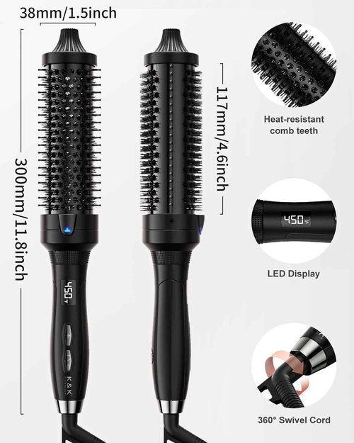 K&K Thermal Brush, Negative Ion 1 1/2 Inch Heated Curling Brush with Ceramic Tourmaline for Blowout Look, Multi Temperature Thermal Round Brush Dual Voltage for Traveling