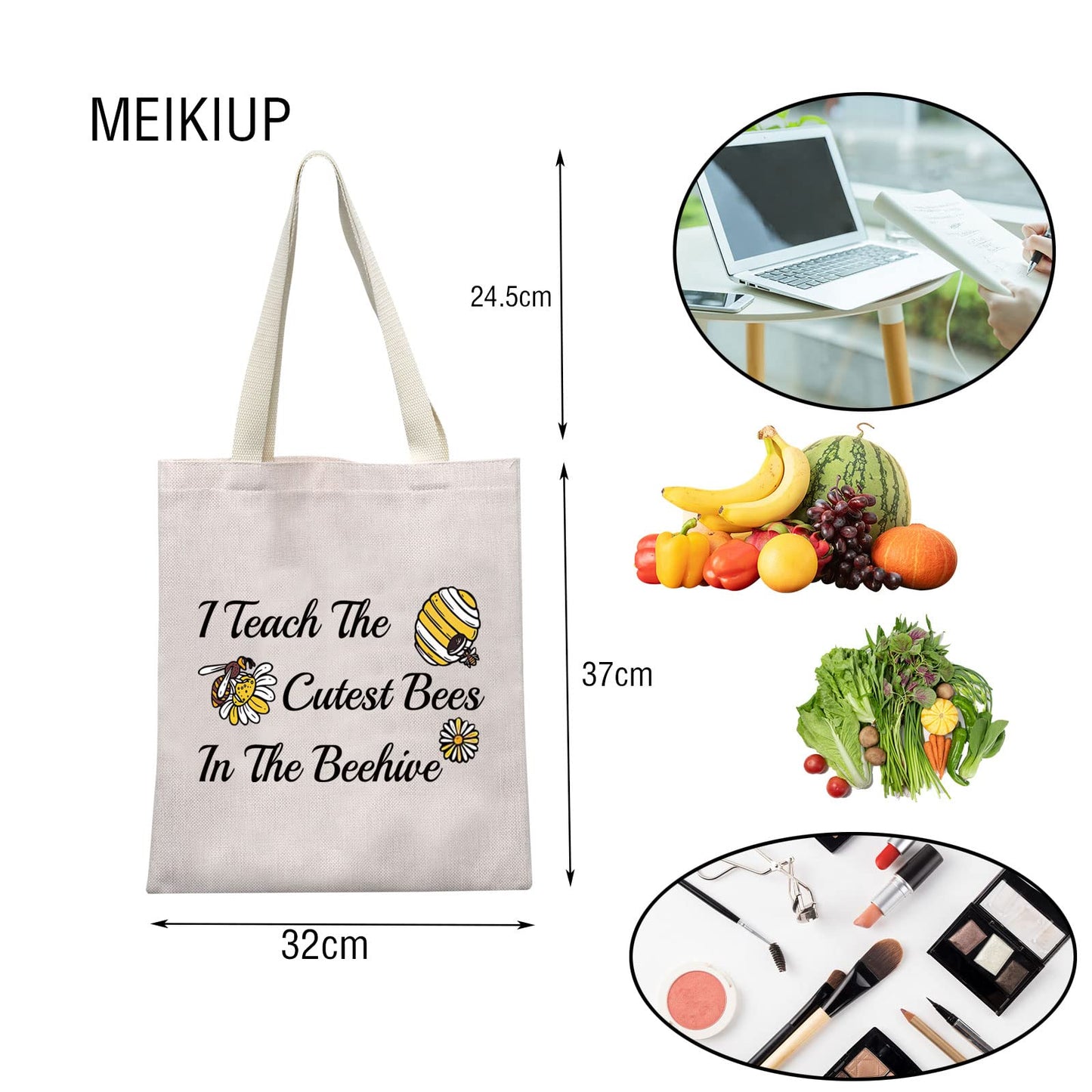 MEIKIUP Bee Keeper Teacher Makeup Bag Bee Teacher Gift Bumbee Honeybee Gift I Teach The Cutest Bees In The Beehive Cosmetic Bag(Beehive tote bag)