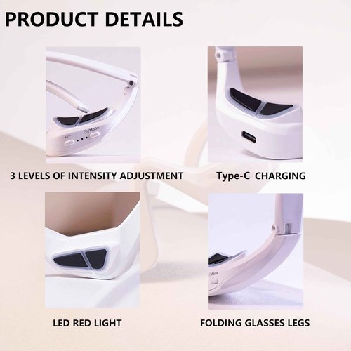 Elitzia Beauty Eye Care Goggles Device Red Light Eye Protection Frames Massager Removes Dark Spots Circles Bags and Wrinkles ET110N (White Eyeglass Temples)