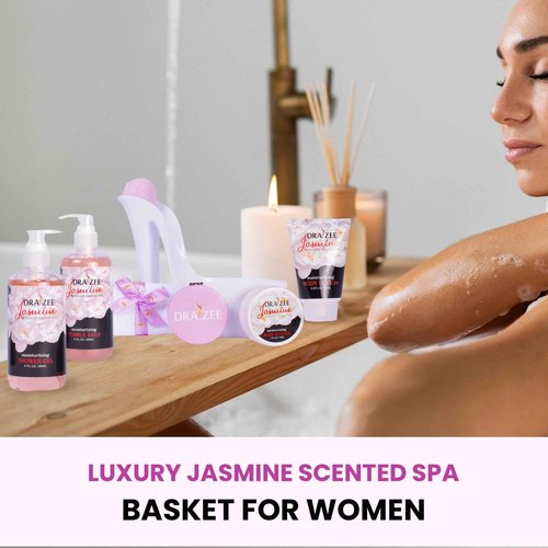 Luxury Spa Gifts for Women – 8 Pc Jasmine Scented Bath and Body Set with Bubble Bath, Lotion & More – Luxury Self Care Kit for Wife, Mom, Girlfriend, Christmas & Birthday Gifts for Women by Draizee