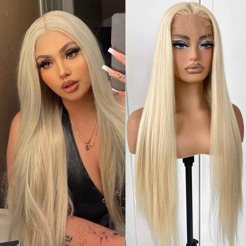 MITIMES 613 Wigs Long Straight Lace Front Wigs White Glueless Straight Hair Lace Front Wig Pre Plucked Synthetic HD Lace Front Wig 32inch