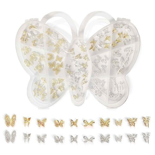 100 PCS Butterfly Nail Charms - Gold, Silver, 3D for Acrylic Nails