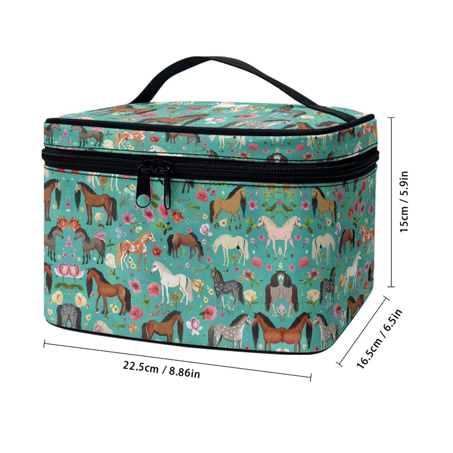 Flashideas Green Shredded Horse Cosmetic Pouch Cosmetic Organizer Storage Case Makeup Organizer Bag for Travel Easy to Take with Handle for Jewelry, Lipstick, Cosmetic Box