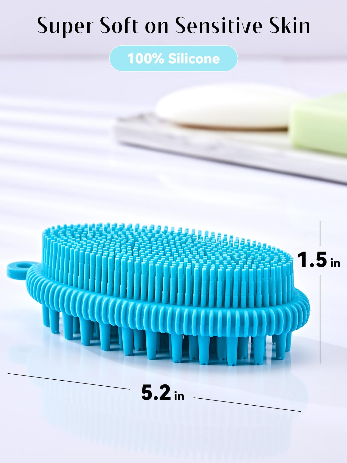 HEETA Silicone Body Scrubber, Gentle Exfoliating Body Scrubber, 2 in 1 Silicone Loofah Brush for Shower, Silicone Body Brush Easy to Clean, Lathers Well, Carry Easily, Blue