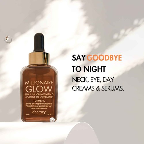 Dr. Crazy Millionaire Glow Vitamin C Serum for Face - Hydrating Glow Up Serum With Turmeric, Niacinamide, Hyaluronic Acid, Snail Mucin & Vitamin E - Fades Dark Spots & Evens Skin Tone – 30ml