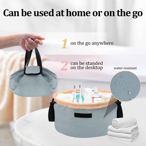 Barrel Drawstring Makeup Bag Large Travel Makeup Bag,Portable Large Capacity Cosmetic Bag Toiletry Organizer for Travel Accessories Make Up Essentials and Hair Product,Gifts for Women (greyish blue)