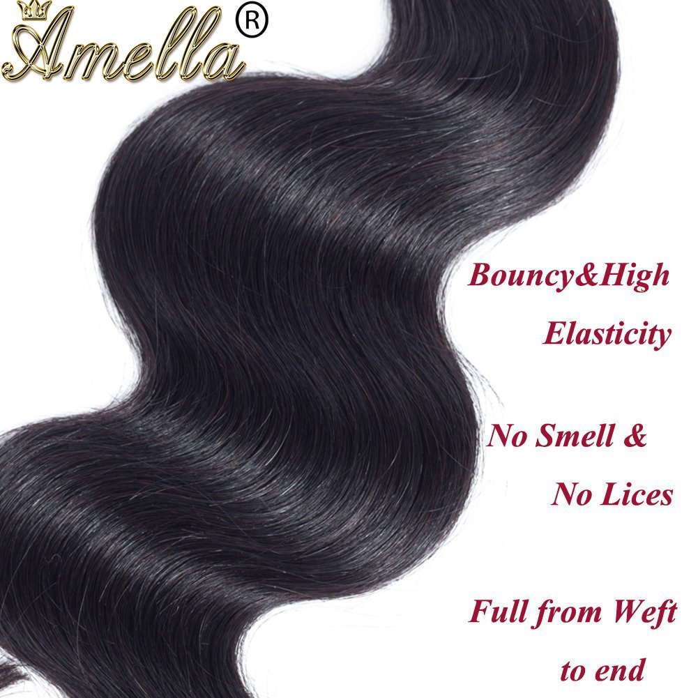 Amella Hair Virgin Hair Bundles Human Hair Body Wave Bundles Brazilian Virgin Body Wave Weft 3 Bundles(12 12 12inch) 100% Unprocessed Brazilian Body Wave Human Hair Weave for Women