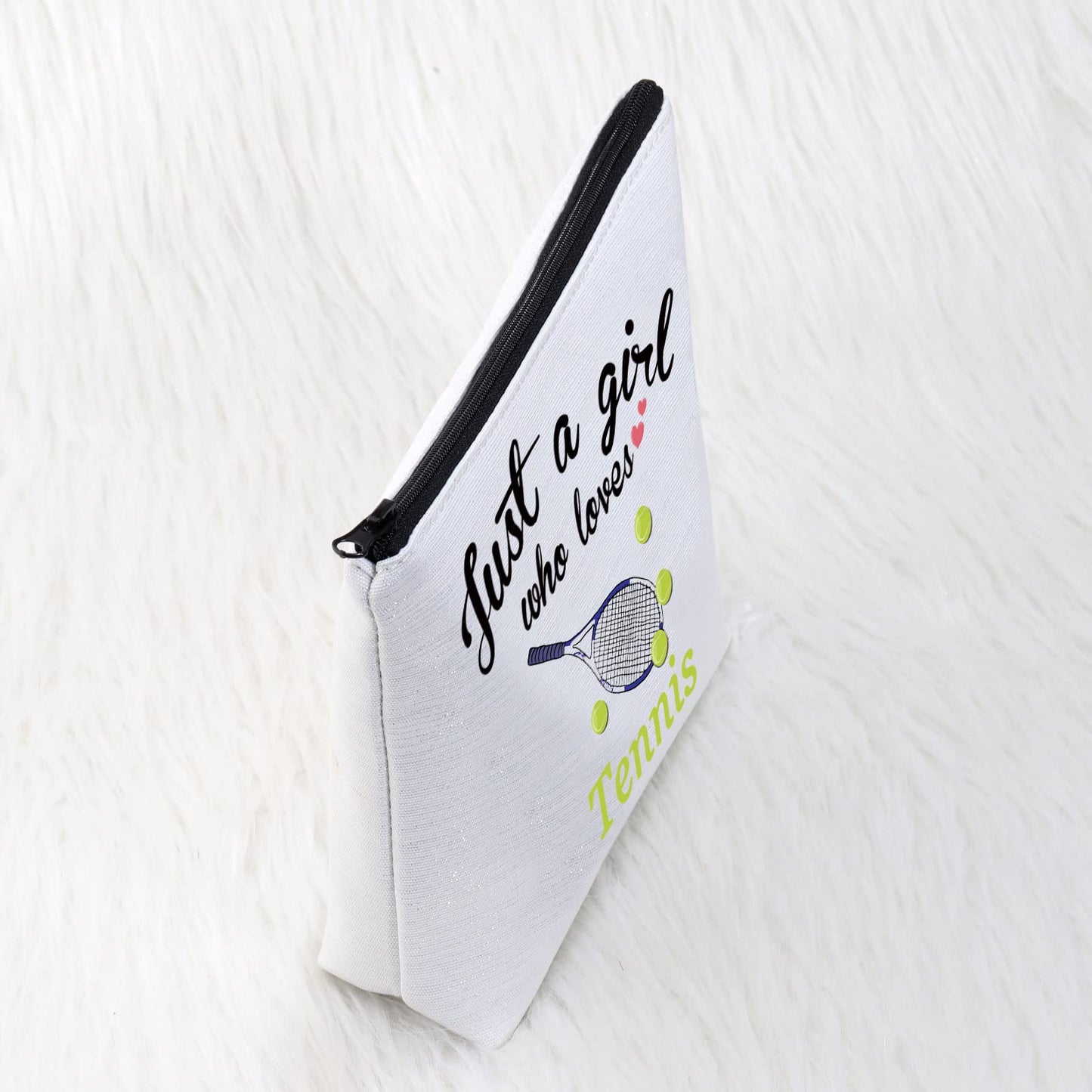 CMNIM Tennis Makeup Bag for Her Tennis Players Gifts Tennis Racquet Cosmetic Bags Small Travel Pouches (just a Girl Who Loves Tennis Makeup Bag)