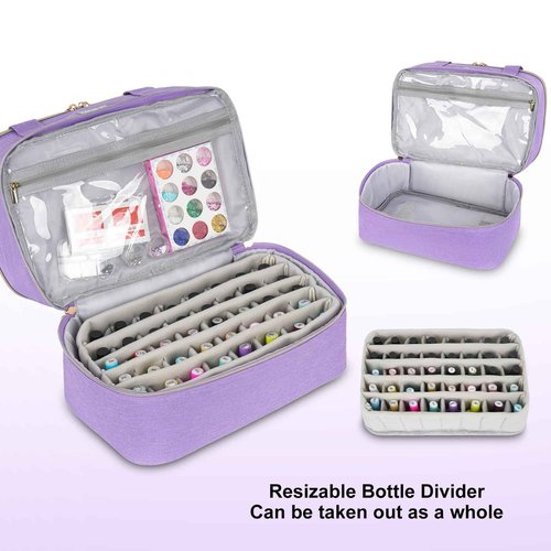 LEFOR·Z Nail Polish Organizers and Storage,Double-Layer Nail Polish Carrying Case Bag Holds 40 Bottles(15ml-0.5 fl.oz) and Nail Lamp,Nail Supplies