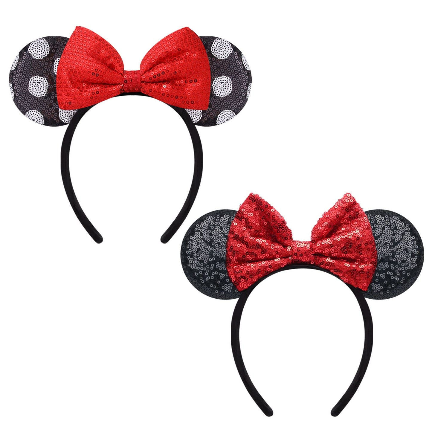 Urbun Mouse Ears Headbands,2 PCS Minnie Ears Headband,Shiny Sequin Bow Headbands Glitter Party Decoration,Birthday Party Cosplay Costume for Girls & Women