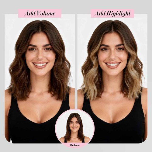 Clip in Short Hair Extensions Real Human Hair,Prokyvity Invisible Human Hair Clip in Extensions Short,(6inch&8inch)4 pieces Mini Extensions for volume or highligh,Medium Brown Mixed Dark Blonde