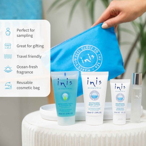 Inis the Energy of the Sea Voyager Gift Set - Travel Size Toiletries for Women and Men - Body Wash - Body Lotion - Hand Cream - Ocean Fresh Unisex Cologne