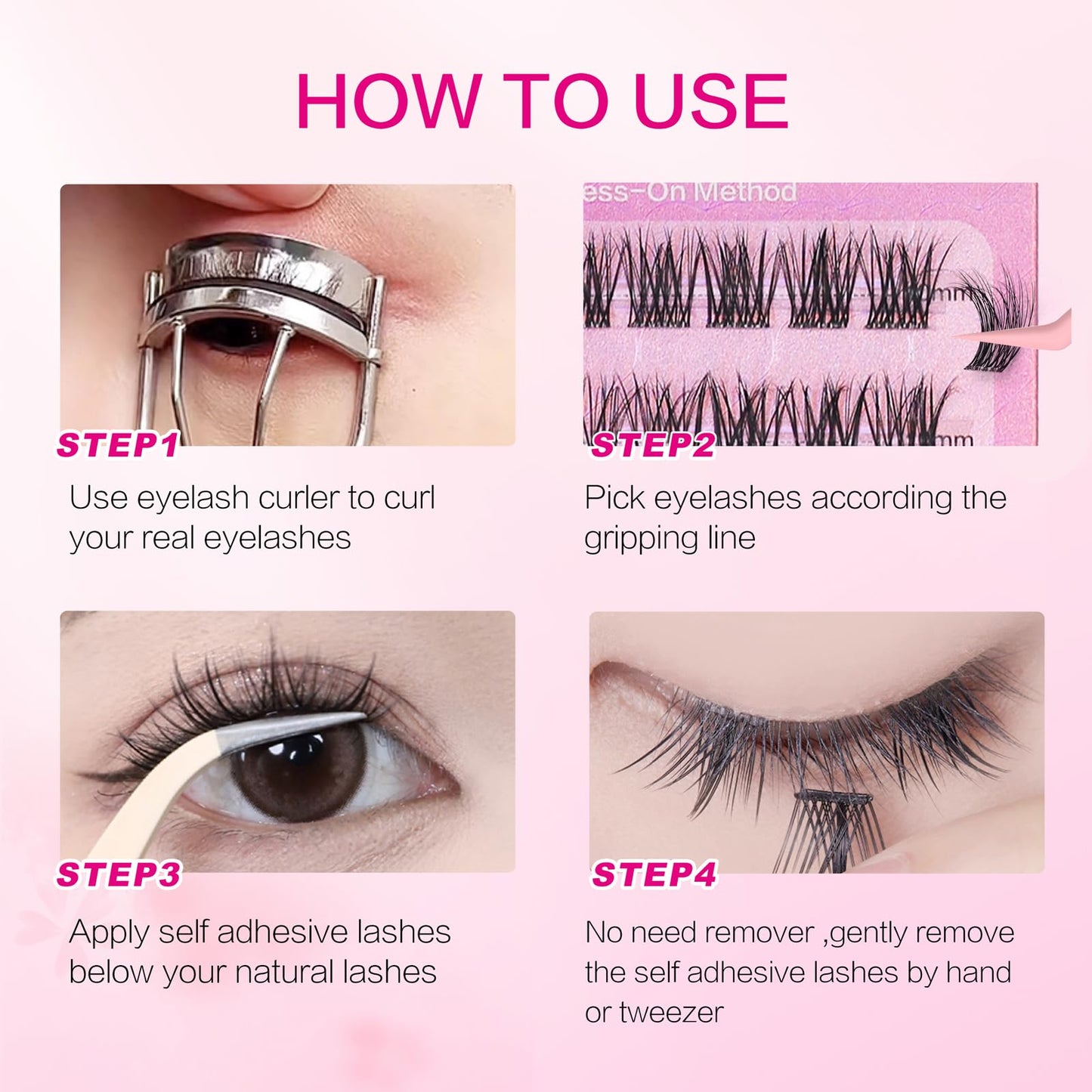 Self-Adhesive Cluster Eyelash Extensions with Bottom Lashes Fluffy Lash Clusters Volume Individual Lashes Wispy Eyelash Clusters DIY Lash Extension at Home