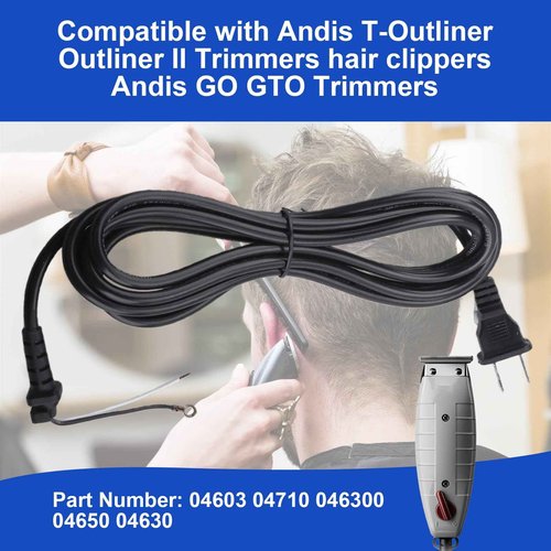 04624 Hair Clippers Cord Replacement for Andis T-Outliner/Outliner II Trimmers,Power Wire for Hair Trimmer GO,GTO Models,04603,04710,2 Wire Plug
