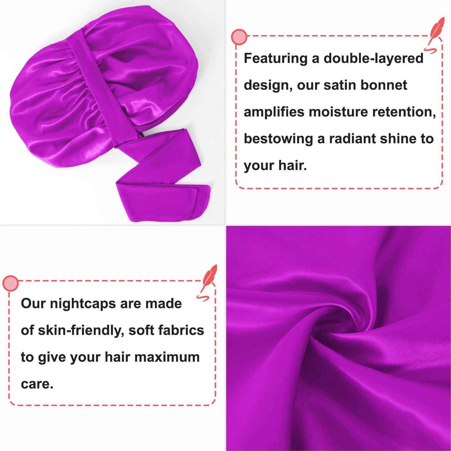 Large Silk Bonnet for Sleeping, Satin Bonnet Hair Bonnet for Sleeping for Women Men with Tie Band Hair Wrap Shower Cap