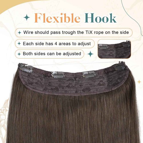 Sindra Wire Hair Extensions Medium Brown Fishing Line Human Hair Extensions With Invisible Clips Brown 14 Inch 70g