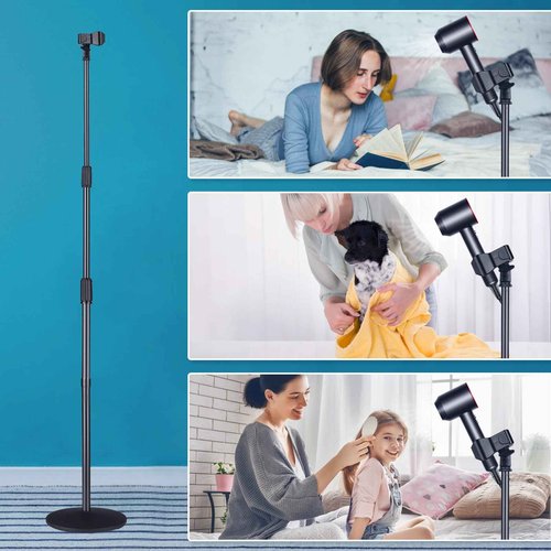 TAYUQEE Hands Free Hair Dryer Stand Holder - 59in Adjustable Height, Metal Blow Dryer Stand with Heavy Base, 180 Rotatable for Women, Pets