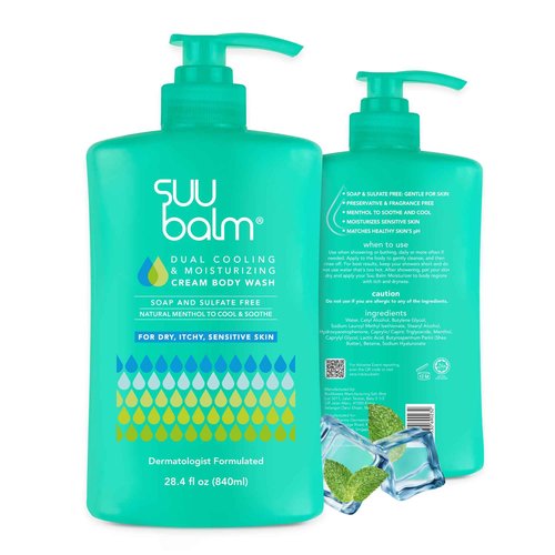 Suu Balm Anti Itch Body Wash, Psoriasis Body Wash, Eczema Body wash for adults, Moisturising Cleanser for Dry Itchy Relief, For Sensitive Skin, Cooling Menthol, Sulfate Free, 28.4 fl oz