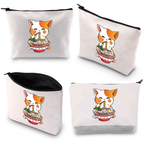 BDPWSS Cat Lover Makeup Bag Kawaii Anime Cat Gift Ramen Noodle Lover Gift Kitty Mom Cosmetic Bag Kitten Gift Crazy Cat Lady Zipper Pouch (Cat noodle)