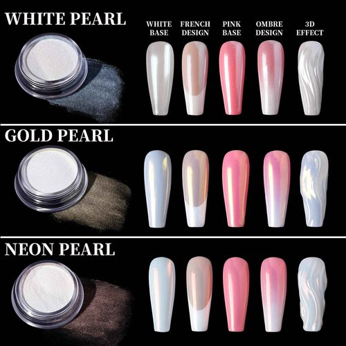 Teenitor Chrome Nail Powder, Crome Powder for Gel Nails with Nail Gems, Pearl Nail Chrome Powder for Nails, Iridescent Aurora Mermaid Chrome Nail Powder, Nail Tools Nail Supplies for Nail Art