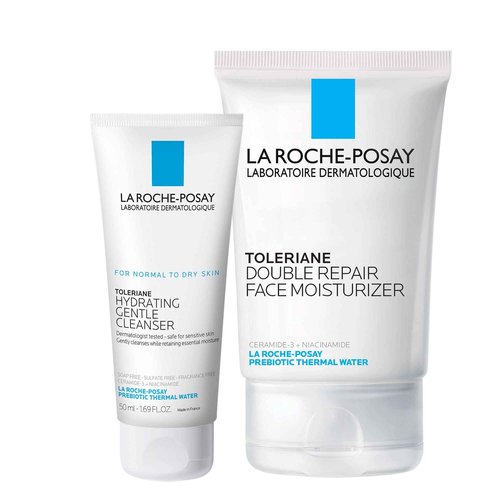 La Roche-Posay Toleraine Skin Care Set, Double Repair Face Moisturizer 100ml & Hydrating Gentle Cleanser 50ml, Oil Free Moisturizer & Face Wash